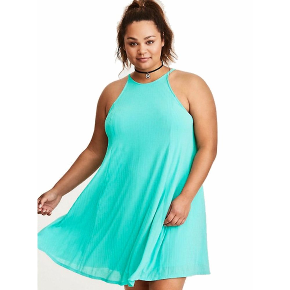 CLEARANCE SALE NWT Torrid Cute Aqua High Neck Trapeze Dress 1X